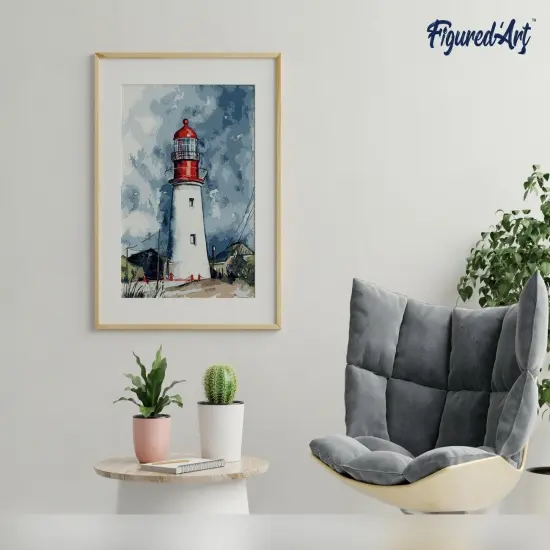 Figured'Art Paint by Numbers for Adults Lighthouse under a Cloudy Sky 16"x20" - Craft Art Painting DIY Kit Rolled Canvas without frame {4}