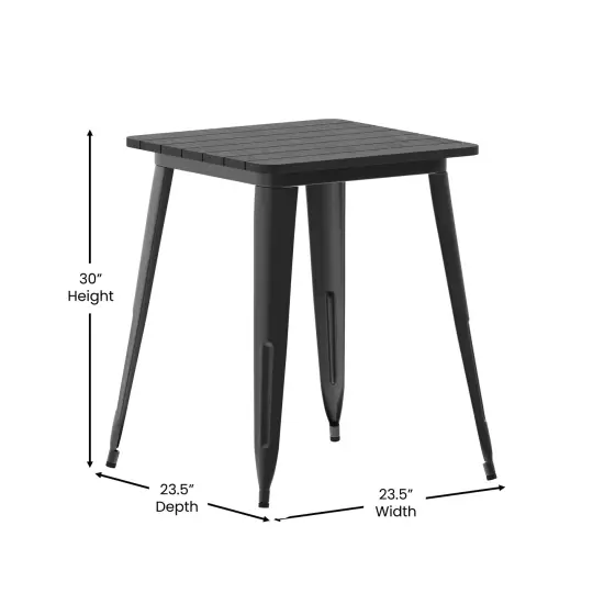 Merrick Lane Dryden Indoor/Outdoor Dining Table, 23.75" Square All Weather Poly Resin Top with Steel Base BlackTop/BlackFrame {5}