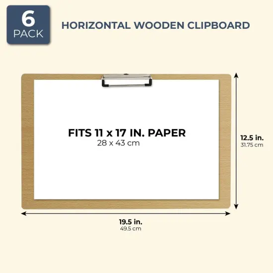 6-Pack Extra Large Clipboards with Low Profile Clip, 19.5x12.5 Inch Horizontal Wooden Lap Boards, Landscape Layout, Wood Sideways Clip Board for Drawing, Sketching, Art Classroom Office Supplies Brown {4}