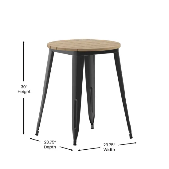 Merrick Lane Dryden Indoor/Outdoor Dining Table, 23.75" Round All Weather Poly Resin Top with Steel Base BrownTop/BlackFrame {5}