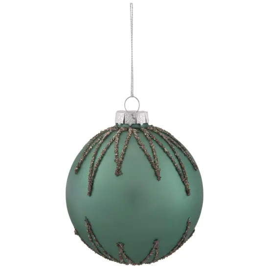 Northlight Matte Glass Ball with Glitter Starburst Christmas Ornament - 4" - Green {3}