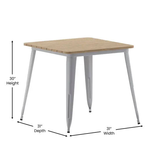 Merrick Lane Dryden Indoor/Outdoor Dining Table, 31.5" Square All Weather Poly Resin Top with Steel Base BrownTop/SilverFrame {5}