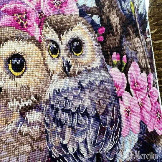 Two Owls in Spring Blossom K-228 Counted Cross-Stitch Kit {2}