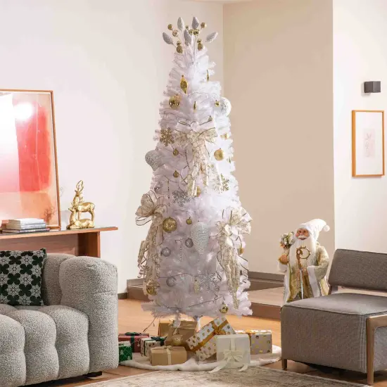 Set of 191 Gold Silver Ribbon Bows Pinecone Picks Shatterproof Ornaments Xmas New Year Tree Decor {3}