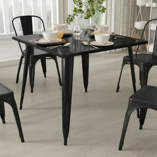 Merrick Lane Adana 35.5" Square Metal Dining Table for Indoor and Outdoor Use Black {3}