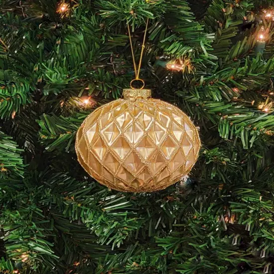 Golden Diamond Glass Ball Christmas Ornament {1}