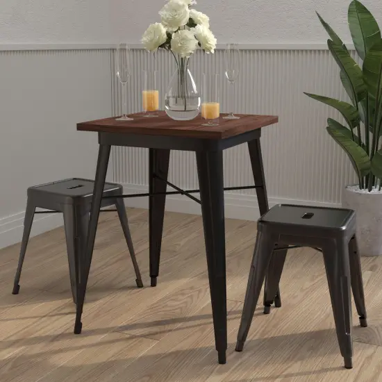 Merrick Lane Ardennes 23.5 Steel Indoor Contemporary Table With Square Rustic Wood Top Black {1}