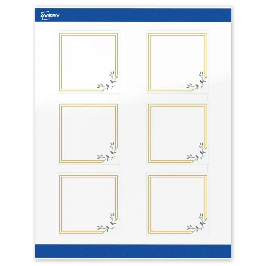 Avery Printable Square Labels, Gold Double Border with Florals, 3" x 3", Glossy White Square Labels, Permanent, Laser/Inkjet, 60ct, Great for Product Labels {1}