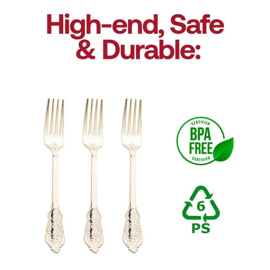 Shiny Baroque Gold Plastic Forks (600 Forks) {4}