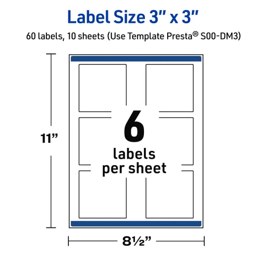 Avery Printable Square Labels, Double Black Border, 3" x 3", Matte White Square Labels, Permanent, Laser/Inkjet, 60ct, Great for Product Labels {5}