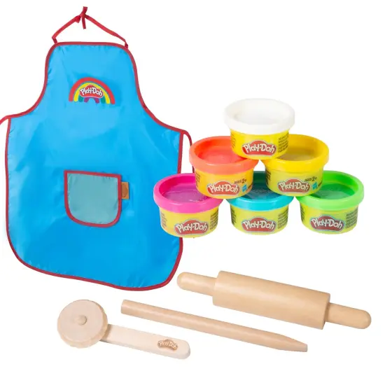 Play-Doh: Sustainable Playset - (6) 1oz Colorful Play-Doh Containers, Water-Resistant Apron, 3pc Wooden Tools, Mold & Shape Clay Set, Kids Ages 3+ {1}