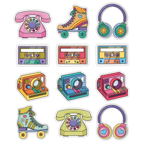 Happily Ever Elementary Retro Remix 36-Piece Groovy Bulletin Board Decorations, Vintage Headphone, Retro Cassette Tapes, Camera, Telephone, Roller Skates 70s, 80s, 90s Party and Classroom Decor {1}