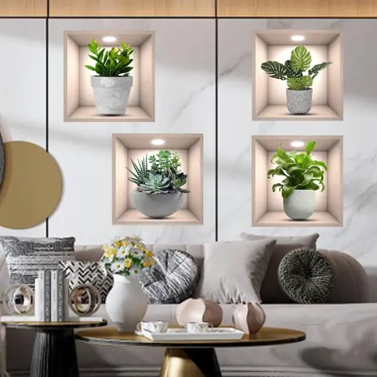 4 Pack 3D Green Plants Wall Stickers Botanical Plants Wall Decals for Bedroom Living Room Kitchen {5}