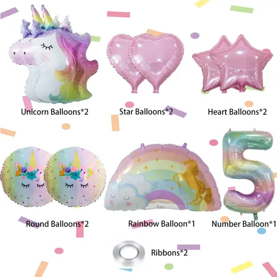 Unicorn Balloons Unicorn Birthday Party Decorations for Girls with Heart Star Rainbow Balloons Wedding Baby Shower Unicorn Party Supplies (Number 5) {3}