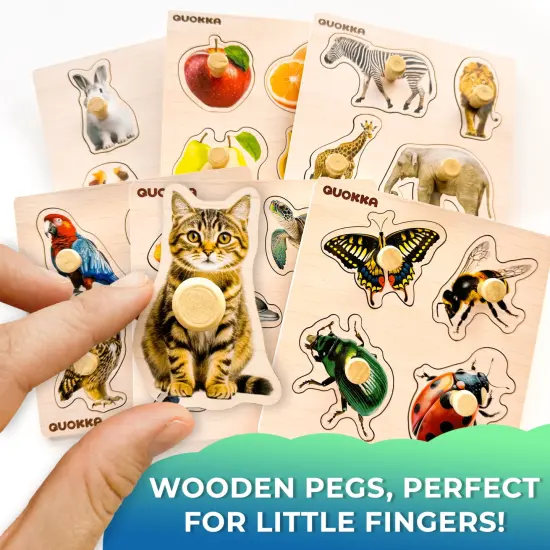 6 Set Realistic Wooden Puzzles for Toddlers | Animals, Fruits & Insects {3}