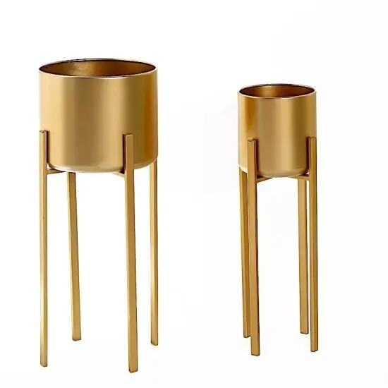2 Gold Metal Planter Stand Decorative Indoor Flower Pots Party Events Supplies {1}