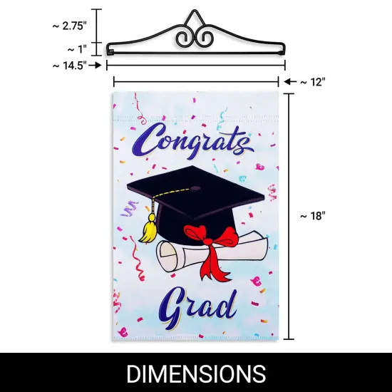 G128 Combo Pack Garden Flag Hanger 14IN & Garden Flag Happy Graduation Congrats Cap Printed 12x18IN Double Sided {2}