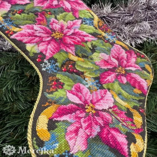 Pink Poinsettia Christmas Stocking K-262 Counted Cross-Stitch Kit {2}