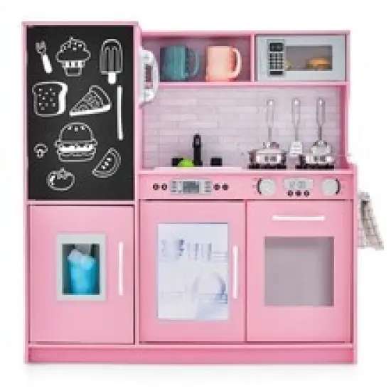 Wooden Pretend Play Kitchen Set for Toddlers, Boys & Girls Ages 3-6 with Cooking Accessories Pink {8}