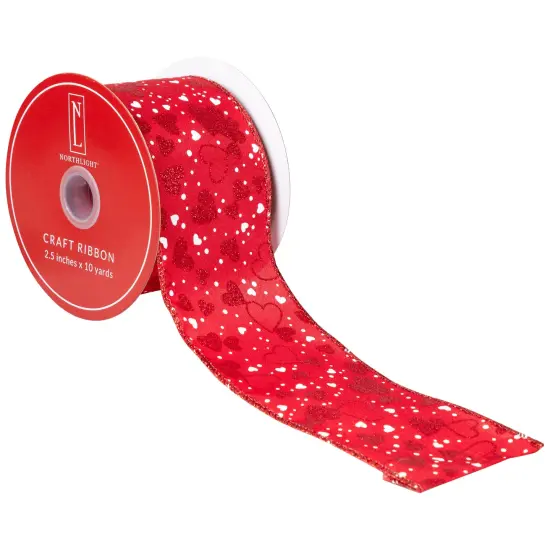Northlight Hearts Valentine's Day Wired Craft Ribbon - 2.5" x 10 Yards - Red and White {7}