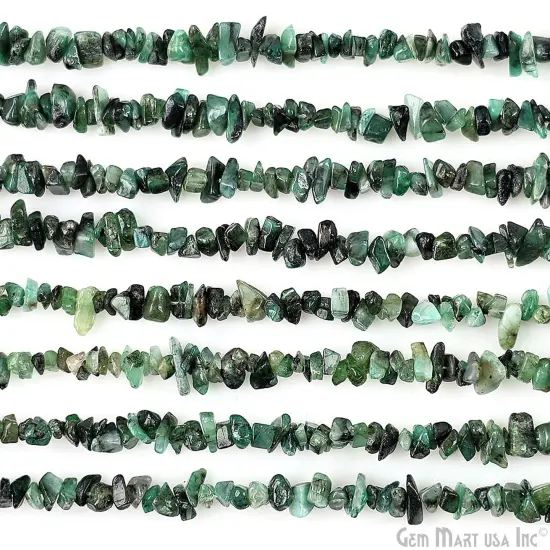Emerald Chip Beads, 34 Inch, Natural Chip Strands, Drilled Strung Nugget Beads, 3-7mm, Polished, GemMartUSA (CHEM-70001) {1}