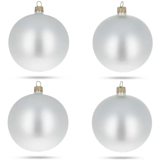 Set of 4 Matte White Glass Ball Christmas Ornaments 4 Inches {1}
