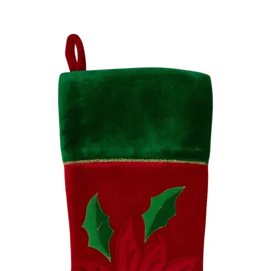 Northlight 20" Red and Green Velveteen Poinsettia Christmas Stocking {7}