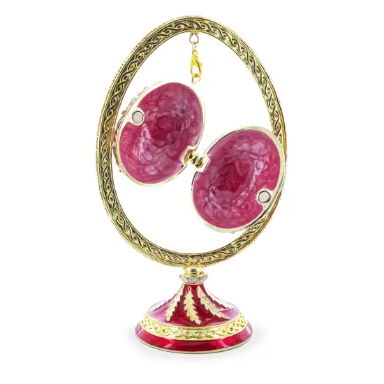 Red Enamel Jeweled Easter Egg in the Egg Shaped Display Holder Figurine {5}