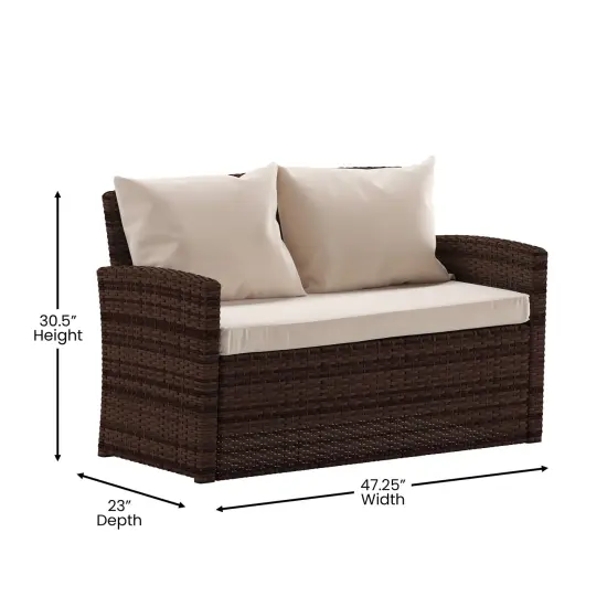 Emma and Oliver 4 Piece Patio Set with Gray Back Pillows & Seat Cushions - Outdoor Seating Beige/BrownFrame {5}
