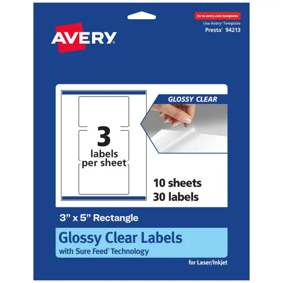 Avery Glossy Clear Rectangle Labels with Sure Feed, 3" x 5" {1}