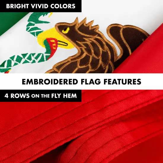 G128 - 6 Feet Tangle Free Spinning Flagpole (Silver) Mexico Double Sided Brass Grommets Embroidered 3x5 ft (Flag Included) Aluminum Flag Pole {5}