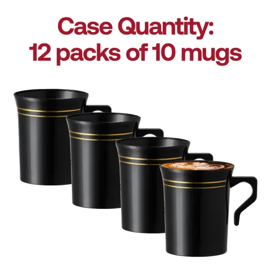 Black with Gold Edge Rim Round Plastic Coffee Mugs - 8 oz. (120 Mugs) {4}