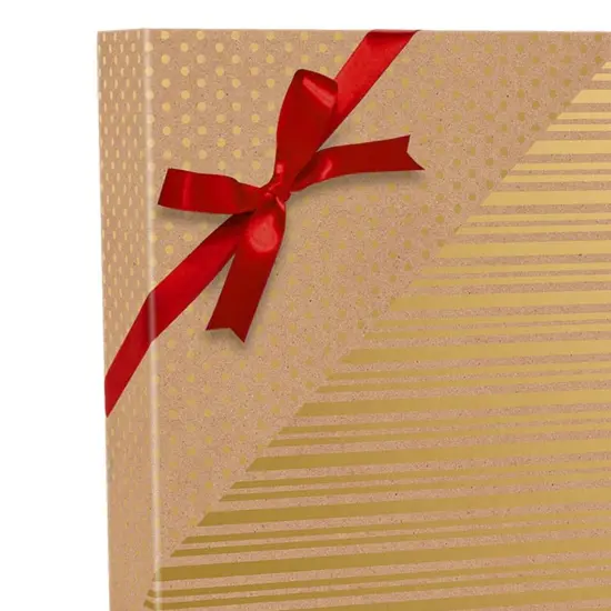 24''x208' Gold Dot & Stripe Reversible Wrapping Papers for a Festive Christmas {2}