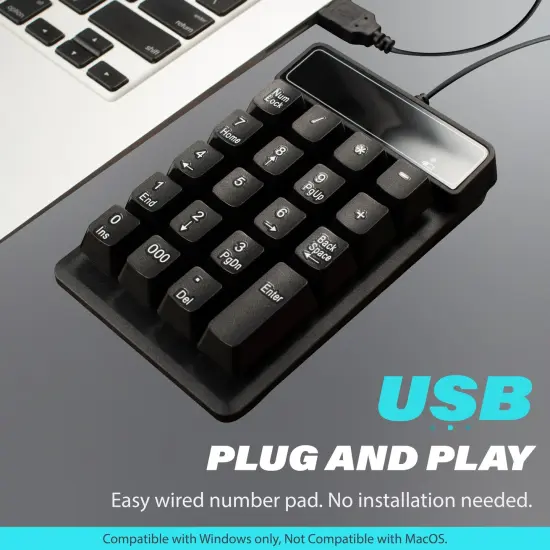 Insten USB Numeric Keypad, Portable Mini Wired Numpad, 19 Keys Accounting Number Keyboard Extension, For Laptop Desktop Computer PC, Black {2}