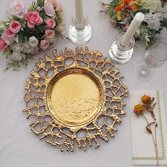 6 Gold 13" Round Plastic CHARGER PLATES Lace Pattern Party Events Decorations {3}