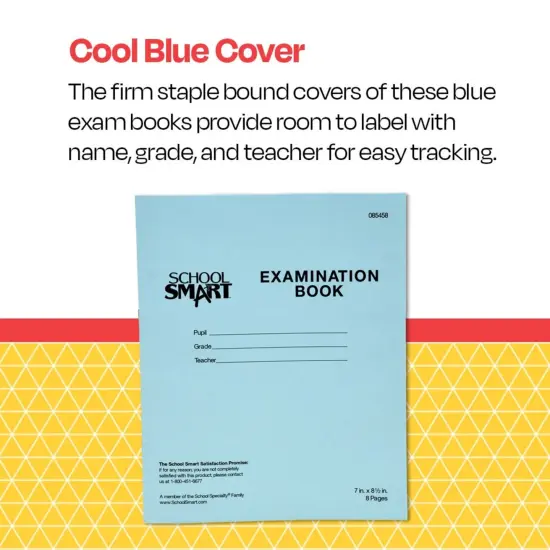 School Smart Examination Blue Books, 7 x 8-1/2 Inches, 8 Pages, Pack of 100 {5}