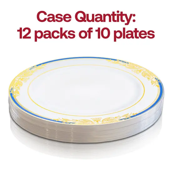 White with Blue and Gold Harmony Rim Plastic Appetizer/Salad Plates - 7.5" (120 Plates) {4}