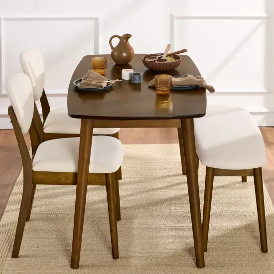 Best Choice Products 4-Piece Mid-Century Modern Upholstered Wooden Dining Set w/ 2 Chairs, Bench - Walnut/Cream {3}