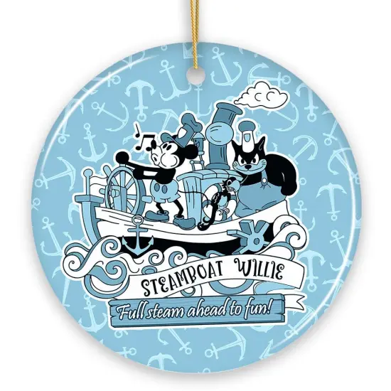 Full Steam Ahead to Fun Quote Ornament, Nostalgic Steamboat Willie Christmas Gift {7}