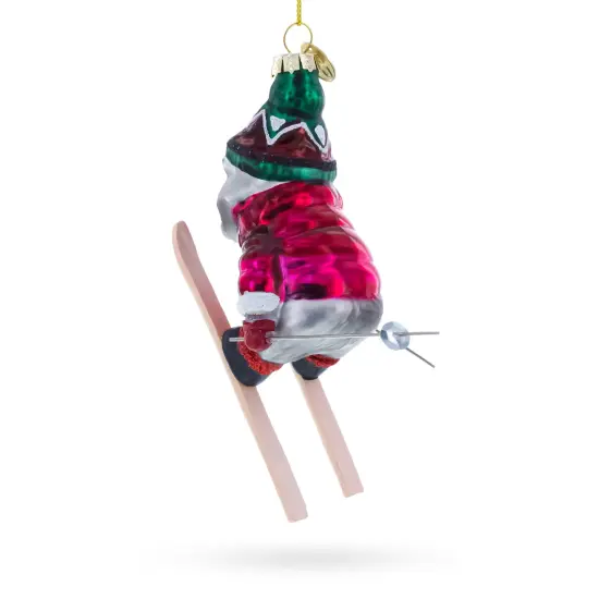 Skiing Raccoon Glass Christmas Ornament {5}