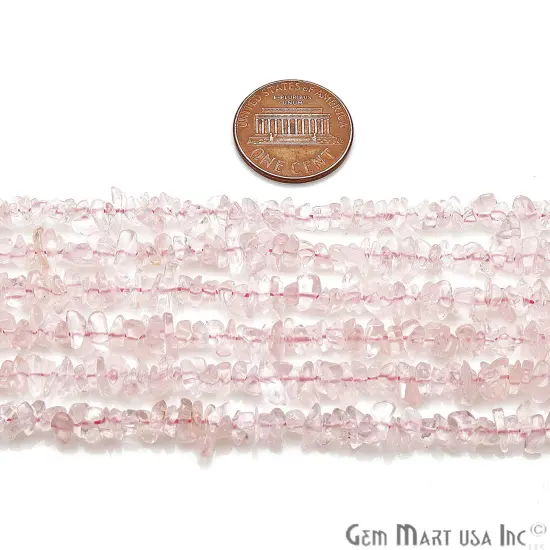 Rose Quartz Chip Beads, 34 Inch, Natural Chip Strands, Drilled Strung Nugget Beads, 3-7mm, Polished, GemmartUSA (CHRQ-70001) {3}