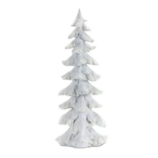 Melrose Flocked Carved Pine Tree Christmas Tabletop Decorations - 13.25" - Set of 4 White {3}