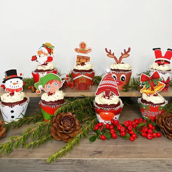 Wrapables Christmas Cupcake Toppers and Wrappers, Holiday Party Supplies (Set of 128) {3}