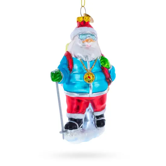 Snowshoeing Santa Glass Christmas Ornament {5}