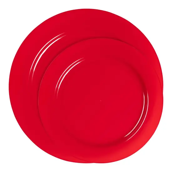 Solid Red Holiday Round Disposable Plastic Dinnerware Value Set (120 Guests) {2}