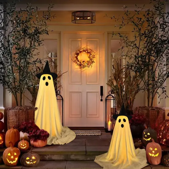 2 Pack Spooky Ghost with Witch Hat,Halloween Decorations Outdoor Indoor {6}