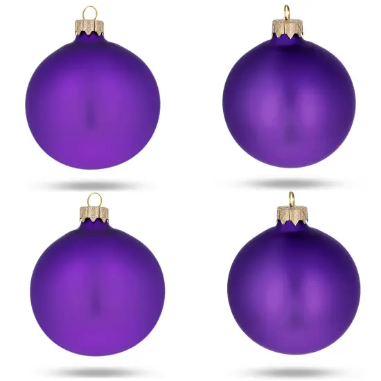 Set of 4 Matte Purple Glass Ball Christmas Ornaments 4 Inches {1}