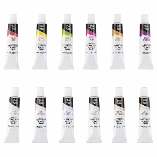 Brea Reese: Professional Heavy Body Acrylic Paint Set - Neon & Metallic Colors - 12 Tubes - Bold Pigments, Water-Based & Non-Toxic, Adult Art Supplies {4}