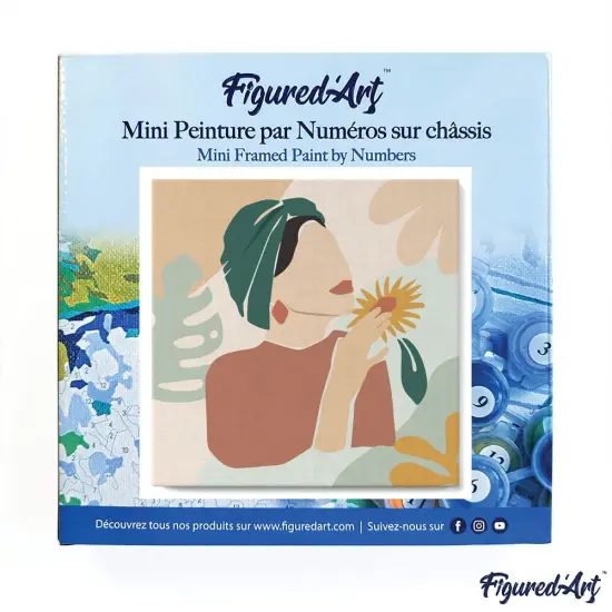 Figured'Art Mini Paint by Numbers Kit for Adults with Frame Abstract Woman in Green Turban Small format 8"x8" - Craft Art Painting DIY Canvas Already Stretched on a Wooden Frame {3}