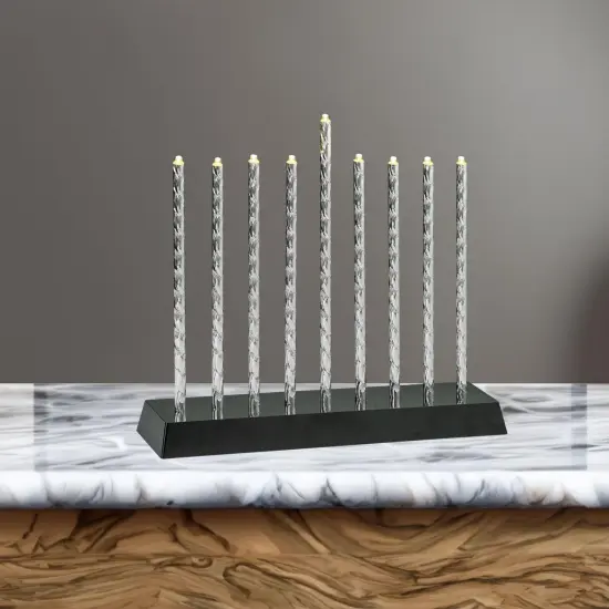 Rite Lite Silver Diamond Cut Battery Operated LED Menorah, 10.5in X 9in {4}